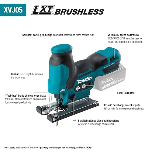 Makita XVJ05Z 18V LXT® Lithium-Ion Brushless Cordless Barrel Grip Jig Saw, Tool Only Makita