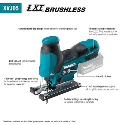 Makita XVJ05Z 18V LXT® Lithium-Ion Brushless Cordless Barrel Grip Jig Saw, Tool Only