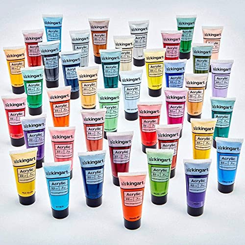 KINGART 500-48 PRO Artist Quality 48 Pc. Acrylic Paint Set, 22ml (0.74oz) Tubes, Set of 48 Unique, Highly Pigmented Colors KINGART