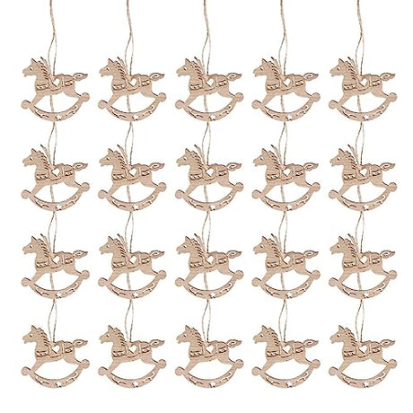 MAGICLULU 20pcs Unfinished Rocking Horse Wood Slice Hollow Wooden Horse Pattern Cutouts Hanging Wooden Horse Christmas Tree Ornament for Christmas MAGICLULU