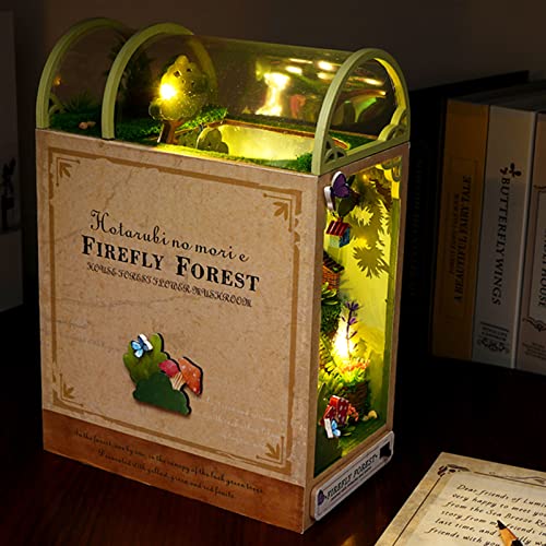 Spilay DIY Dollhouse Miniature Book Nook Assemble Kit,3D Wooden Puzzle Bookshelf Insert Decor with Light,Bookends Model Build-Creativity Kit for Spilay