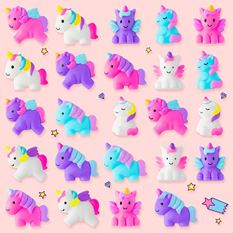 WATINC 24pcs Unicorn Mochi Squeeze Toys, Colorful Unicorn Soft Cute Squeeze Toys for Mochi Party Favors, Kawaii Stress Relief Hand Toy Birthday Gift WATINC
