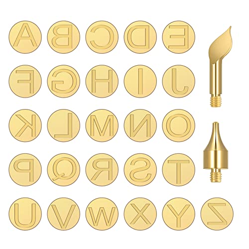 Yoption 28 Pieces Wood Burning Tips, Letter Wood Burning Tool Uppercase Alphabet Branding and Personalization Set for Wood and Other Surfaces by Yoption