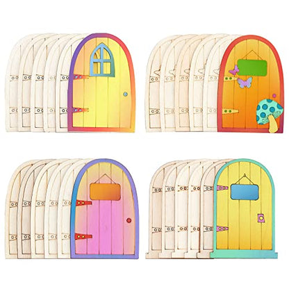 NBEADS 24 Pcs Unpainted Fairy Theme Mini Door Shape Wooden Pieces, 4 Patterns Wood Fairy Garden Door Miniature DIY Craft Embellishments for Christmas - WoodArtSupply