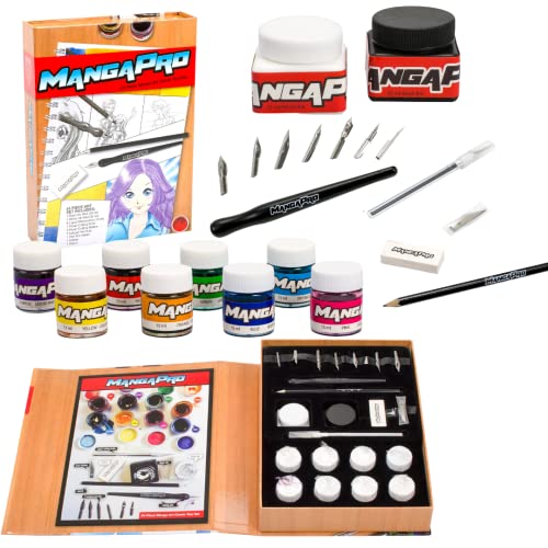 Sculpt Pro Premium Art Drawing Set-24 pc Manga Anime Animation Sketch & Comic Cartoon Tools Kit w Ink, Watercolors, Knives, Pen, Nibs, Eraser, and Sculpt Pro