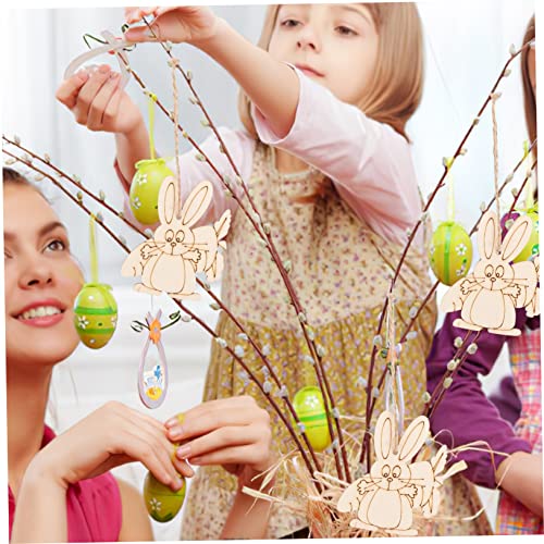 VILLCASE 1 Set Wooden Painting Toy Unfinished Wood Bunny Chips Easter Party Hanging Ornament Blank Wood Bunny Kid Crafts Easter Ornaments Watercolor VILLCASE