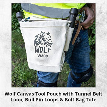 Wolf Canvas Tool Pouch, Tunnel Belt Loop, Bull Pin Loops & Bolt Bag Tote | Tradesman, Ironworker, Carpenter, 5’’x10’’x9’’ - WoodArtSupply