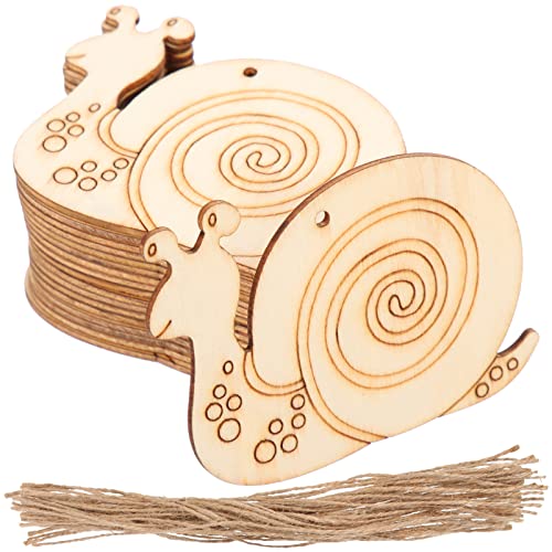 EXCEART Unfinished Wooden Snail Cutouts: 50 Sets Blank Wood Sail Shaped Pieces Insect Animal Life Model with Hemp Ropes for Home Decor Ornament DIY EXCEART