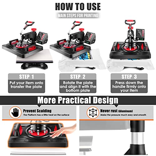 AKEYDIY Upgraded 5 in 1 Heat Press Machine Digital Combo Sublimation Heat Transfer Machine12" X 15"Swing Away Shirt Printing Sublimation Machine AKEYDIY