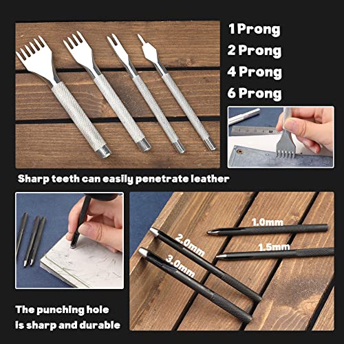 BAGERLA Leather Working Tools and Supplies, Leather Tooling Kit with Waxed Thread Awl Prong Punch Groover Tracing Wheel Punch Leather Working Kit for BAGERLA