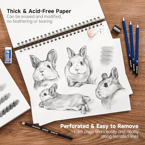 Shuttle Art 9x12” Sketchbook, 220 Sheets Total, Pack of 2(110 Sheets Each), 68lb/100gsm Thick Paper, Spiral Bound Mixedmedia Sketch Pad, Acid-free Shuttle Art