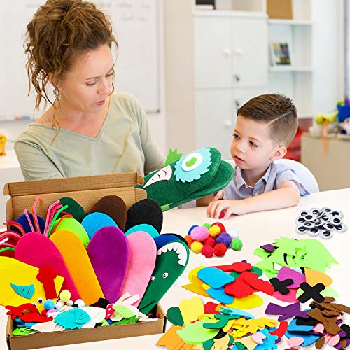 WATINC 18Pcs Hand Puppets Making Kit for Kids Art Craft Felt Sock Monster Puppet Creative DIY Make Your Own Puppets Pipe Cleaners Pompoms WATINC