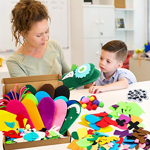 WATINC 18Pcs Hand Puppets Making Kit for Kids Art Craft Felt Sock Monster Puppet Creative DIY Make Your Own Puppets Pipe Cleaners Pompoms