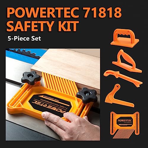POWERTEC 71818 Safety Kit Featherboard | Push Sticks and Push Blocks for Table Saws, Router Tables, Band Saws & Jointers, 5-Piece Set POWERTEC