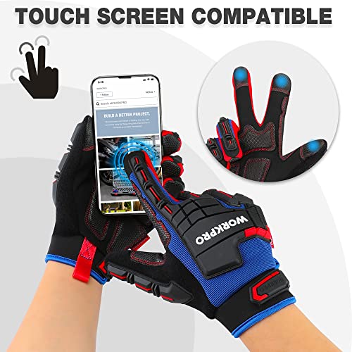 WORKPRO Heavy Duty Work Gloves, Synthetic Leather Impact Protection Working Gloves for Men, PVC Protection, Touch Screen, Terry Fabric, Non-Slip, WORKPRO
