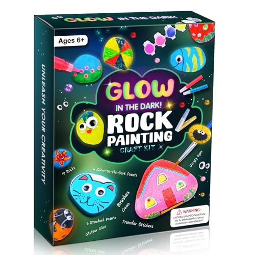 Kids Rock Painting Kit, Arts & Crafts Gifts for Girls and Boys Ages 4-12, Glow in The Dark Kids Activities Kits, Creative Art Paint Gifts Toys for - WoodArtSupply