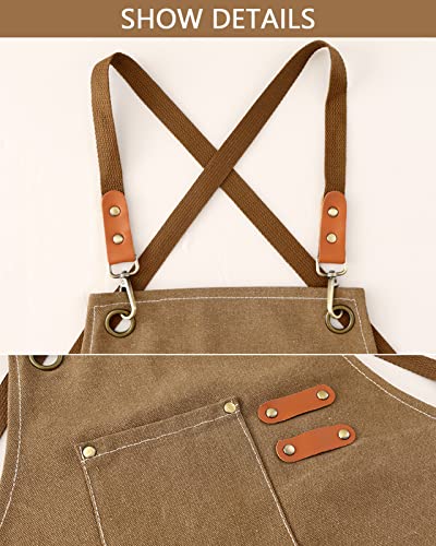 Kvimvty Canvas Cross Back Heavy Duty Work Tool Apron, Carpenter Apron, Woodworking Apron with Large Pockets Durable Waterproof Adjustable Chef Apron Kvimvty