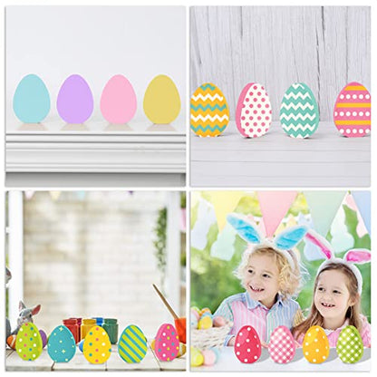 Whaline 8Pcs Easter Egg Wooden Cutouts Unfinished Easter Egg Shaped Table Wooden Signs Craft Easter Egg Wood Slice Ornament for Easter Spring Home