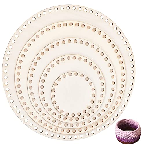 PH PandaHall 5 Sizes Natural Wooden Basket Bottom, Round Circle Blank Crochet Basket Wood Base Laser Cut for DIY Basket Weaving Crochet Supplies, - WoodArtSupply