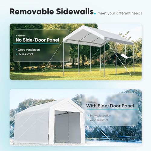 ADVANCE OUTDOOR 12x20 ft Heavy Duty Carport with Sidewalls and Doors, Adjustable Height from 9.5 ft to 11 ft, Car Canopy Garage Party Tent Boat