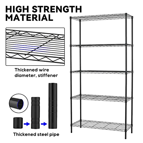 Wire Shelving Unit, 5 Shelf Metal Storage Rack NSF Certified Storage Rack 36" W x 14" D x 72" H 1250Lbs Capacity Garage Shelving Adjustable Heavy Dopinmin