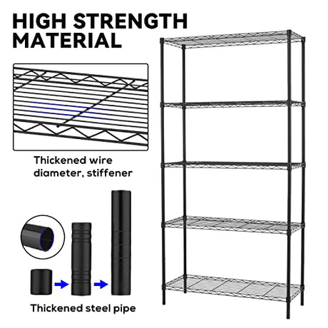 Wire Shelving Unit, 5 Shelf Metal Storage Rack NSF Certified Storage Rack 36" W x 14" D x 72" H 1250Lbs Capacity Garage Shelving Adjustable Heavy Dopinmin