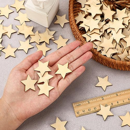 300 Pcs Wooden Stars,Unfinished Wood Star Shape Wood Pieces Wood Cutouts Small Wooden Stars for Craft DIY Memorial Day Flag Day Independence Day - WoodArtSupply