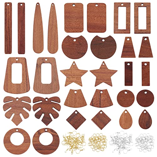 OLYCRAFT 190Pcs Resin Wooden Earring Pendants Natural Wood Resin Charms Resin Walnut Wood Jewelry Findings for Necklace and Earring Making - 15 - WoodArtSupply