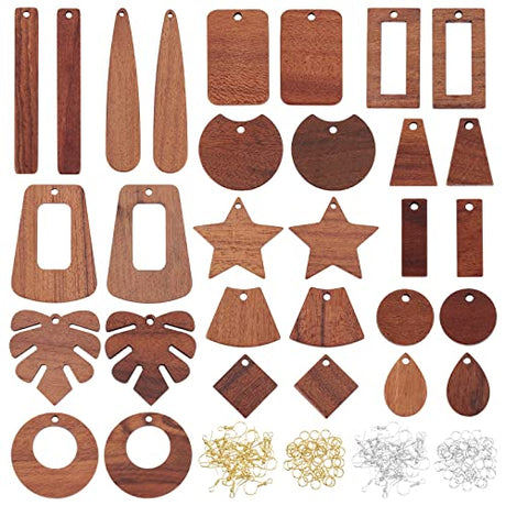 OLYCRAFT 190Pcs Resin Wooden Earring Pendants Natural Wood Resin Charms Resin Walnut Wood Jewelry Findings for Necklace and Earring Making - 15 OLYCRAFT