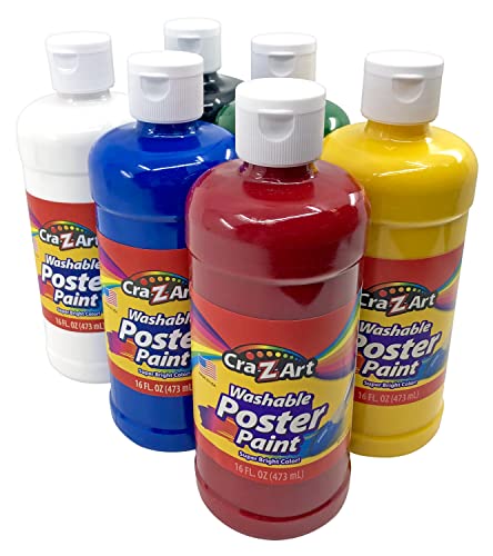 Cra-Z-Art Washable Poster Paint Bulk, Assorted Colors 16oz each bottle, 6 count Cra-Z-Art