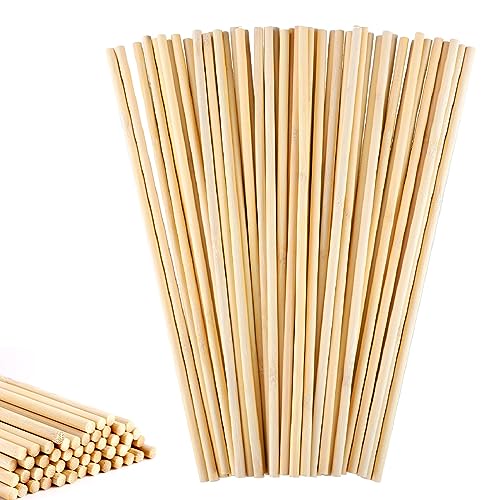50 Pcs Dowel Rods, 1/4 x 12 Inch Wooden Dowels Craft Sticks Unfinished Natural Bamboo Doweling Rods for Crafts and DIYers