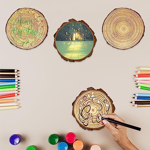 DSYIL 10 PCS Unfinished Wood Slices Bulk, 5.1-5.5 Inch Round Craft Wood Circles with Tree Bark,Christmas Ornaments Wood for Crafts Rustic Wedding
