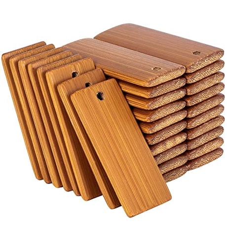 ANCIRS 100pcs 45x20mm Rectangle Wooden Tags for Keychain Rings, Bamboo Blank Unfinished Wood Key Ring Tag for Laser Painting Engraving Personalized ANCIRS