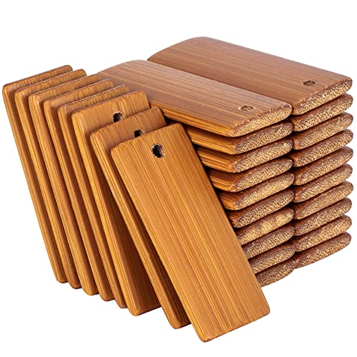 ANCIRS 100pcs 45x20mm Rectangle Wooden Tags for Keychain Rings, Bamboo Blank Unfinished Wood Key Ring Tag for Laser Painting Engraving Personalized - WoodArtSupply