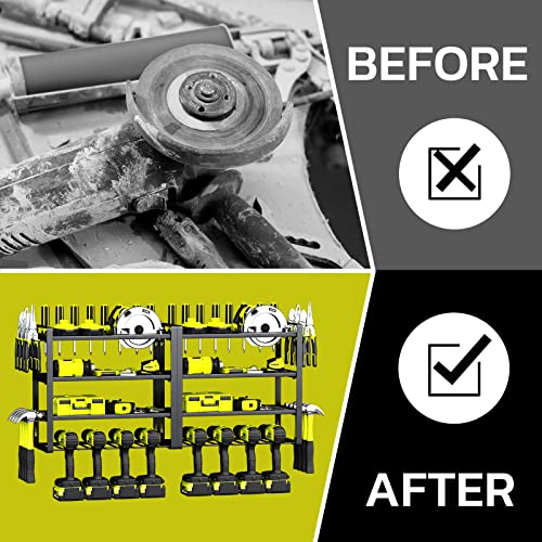 KAFAHOM Power Tool Organizer, 8 Drill Holder Wall Mount, 4 Layers Garage Tool Organizers and Tool Storage Rack, Heavy Duty Metal Tool Shelf with KAFAHOM