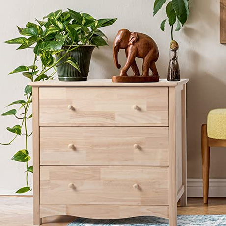 VINGLI Upgraged Unfinished 3 Drawer Dresser for Bedroom Natural Solid Wood Dresser Color DIY, Farmhouse Dresser with Spacious Storage Chests of VINGLI