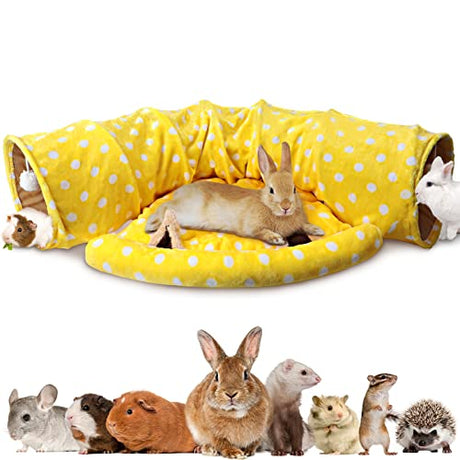 BWOGUE Bunny Tunnel Bed, 2-in-1 Collapsible Tunnel Tubes Toys with Removable Mat Hideout for Cats Kittens Rabbits Guinea Pigs Kitty BWOGUE