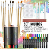 U.S. Art Supply 95 Piece Wood Box Easel Painting Set - Oil, Acrylic, Watercolor Paint Colors and Painting Brushes, Oil Artist Pastels, Pencils - U.S. Art Supply