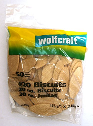 wolfcraft 2923405 Compressed Wafer Shaped Wood Joining Biscuits, #20, 50 Piece Bag - WoodArtSupply