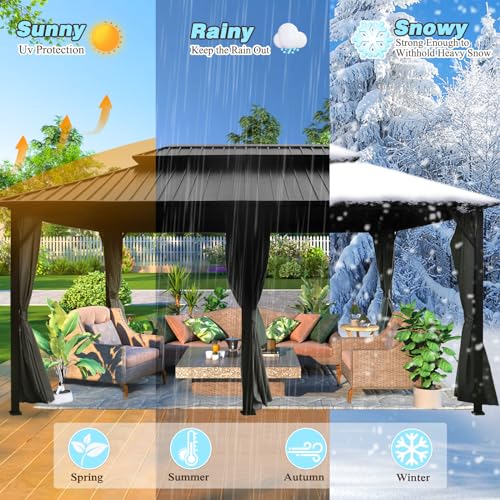 MUPATER 12X20 FT Hardtop Gazebo with Galvanized Steel Double Roof, Outdoor Metal Pergola Gazebo with Aluminum Frame, Mesh Nettings and Curtains for MUPATER