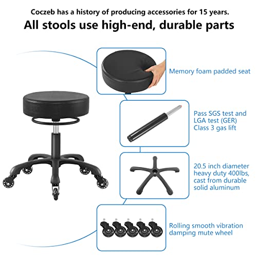 Swivel Rolling Stool Chair Aesthetic Work Chair Stool for Spa Massage Manicure Shop Larger Seat Heavy Duty (400lb Load Capacity) - WoodArtSupply