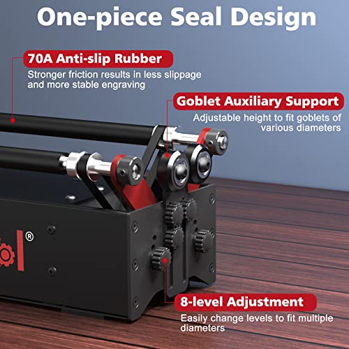 KENTOKTOOL ARot2 Rotary Roller for Laser Engraver, 360°Y-axis Roller with 8 Adjustment Diameters for 6 to 200mm Cylinders, Cups, Pens, Compatible KENTOKTOOL