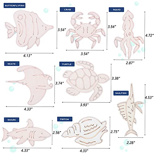 Unfinished Wood Cutouts Ocean Animals Wooden Paint Crafts Animal Wood Pieces, 16 Styles Sea Animal Life Cutouts, for Kid Home Decor Ornament DIY bunhum
