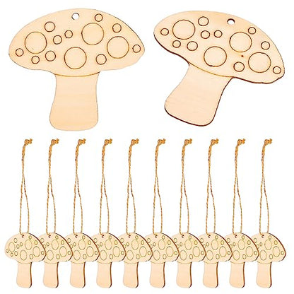 VILLCASE Wooden Mushroom for Crafts, 10PCS Unfinished Wood Mushrooms Set Natural Craft Mushrooms Mini Mushroom Figures for Arts & Crafts, DIY