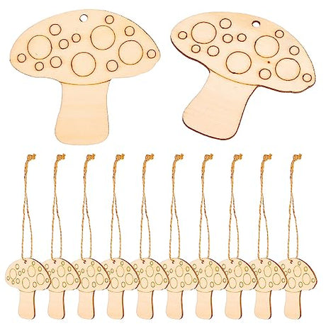VILLCASE Wooden Mushroom for Crafts, 10PCS Unfinished Wood Mushrooms Set Natural Craft Mushrooms Mini Mushroom Figures for Arts & Crafts, DIY VILLCASE