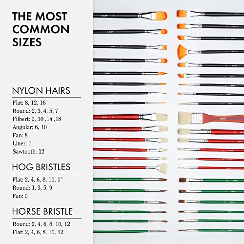 ARTIFY 41 Pieces Long Handle Paint Brushes, Expert Series, Hog Bristle, Horse Hair and Nylon Hairs Art Set Includes a Carrying Canvas Roll, for