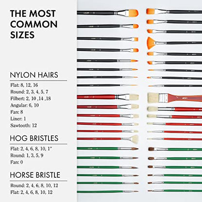 ARTIFY 41 Pieces Long Handle Paint Brushes, Expert Series, Hog Bristle, Horse Hair and Nylon Hairs Art Set Includes a Carrying Canvas Roll, for