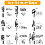 Double Cut Tungsten Carbide Carving Bits for Rotary Tool, 10 Pcs Rotary Burr Set with 1/8 inch Shank and 1/4 inch Grinding Head for DIY, Woodworking, shengbenhao