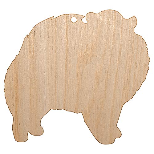 Pomeranian Dog Solid Unfinished Craft Wood Holiday Christmas Tree DIY Pre-Drilled Ornament