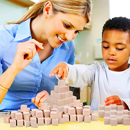 Wood Blocks, 200 Pack Counting Cubes Square Wood Craft Cube Blocks Wooden Blocks Building Blocks,Square Blank Puzzle Making and DIY Craft Cube Coobbar